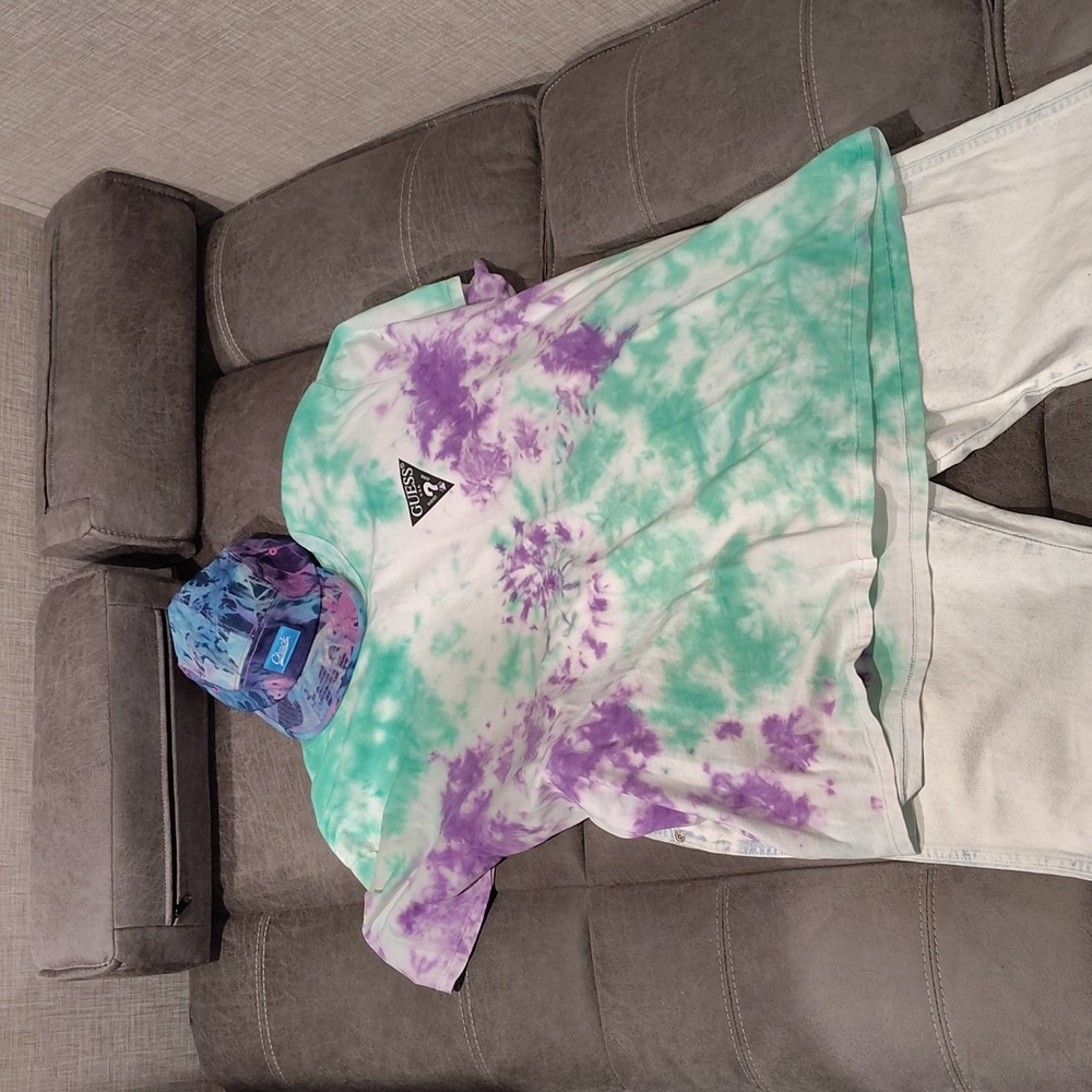 Guess Kids Short Sleeve Tie-Dye Tee - Purple and Green